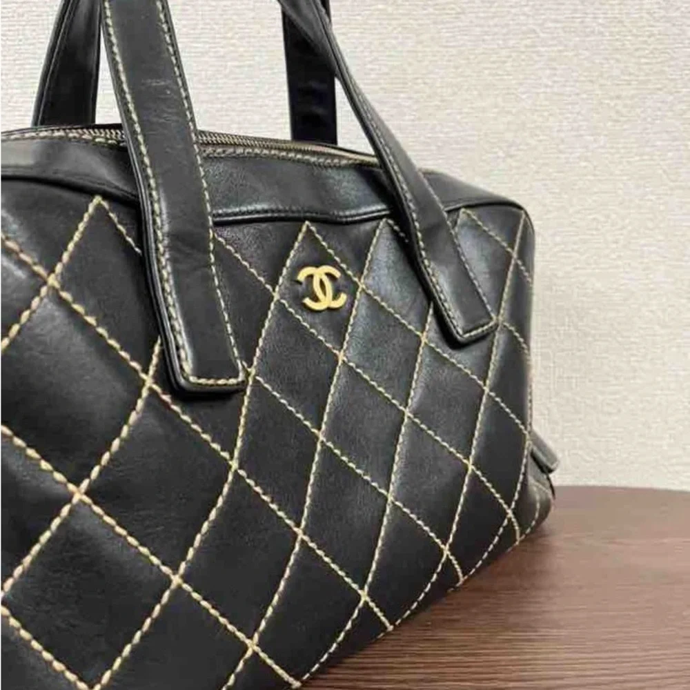 Chanel Vintage Black Quilted  Top Handle Bag